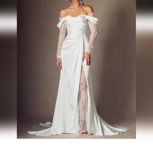 Azazie Alexa StretchDiamond White A-Line Sweetheart Neckline Lace Dress